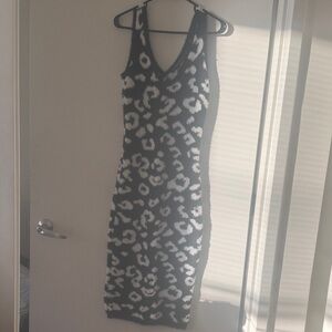 Almost Famous Black and White Fuzzy Knit Dress